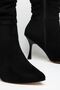 Sendy Women's Black Suede Drawstring Detailed Zippered Heeled Boots - 4