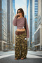 Brown Pink Striped Long Sleeve Off Shoulder Fitted Waist T-Shirt - 2