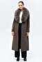 Detachable Fur Belted Long Cashmere Coat Duman 3133-Tk - 2