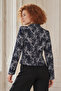 Women's Dark Navy Blue Double-Breasted Collar Patterned Crop Jacket Arm-27K001025 - 2