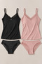 2-Piece Women's Lace Rope Strap Cotton Athlete Underwear Set Black-Powder