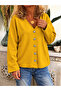 Women's button detailed v-neck oversize mustard yellow jacket / cardigan