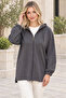 Women's Hooded Long Sleeve Off Shoulder Zippered Side Slit Detailed Stretchy Lycra Soft Textured Elegant Casual Anthracite Cardigan - 6