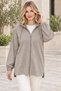 Women's Hooded Long Sleeve Off Shoulder Zipper Side Slit Detailed Stretchy Lycra Soft Textured Elegant Casual Beige Cardigan - 5
