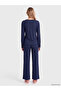 Two Mt Shop Quality Lcw Young Navy Blue Ribbed Embroidered Long Sleeve Women's Pajama Set - 4