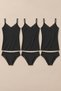 3-Piece Women's Lace Rope Strap Cotton Athlete Panties Underwear Set Black