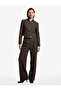 Belted Pleated Pocketed Straight Wide Leg Plaid Fabric Trousers
