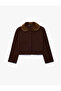 Long Sleeve Buttoned Faux Fur Collar Knitwear Cardigan
