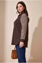 Leopard Patterned Zipper Collar Oversized Sweatshirt Brown - 3