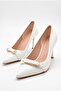 Women's Pointed-Toe Thin Heeled White Evening Dress Shoes with Buckle Detail - 2