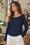 Women's Navy Blue Shoulder Slit Detailed Side Gathered Long Sleeve Blouse Arm-27K001019