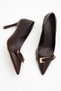 Women's Pointed Toe Thin Heeled Bitter Brown Evening Dress Shoes with Buckle Detail - 4