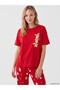 Alita City with a Difference, Lcw Dream Red Combed Cotton Printed Short Sleeve Women's Pajama Set - 2