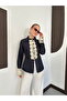 Women's Front Slit Lace and Button Detailed Denim Shirt - 4