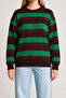 Striped Oversize Knitwear Sweater 4302 Lki̇0076 Brown Green - 4