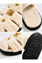 Women's Ecru Plush Cross-Strapped House Slippers with Gold Accessories, Cage Model House Slippers, Dowry Gift Slippers Stc1372 - 5