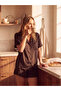 Two Mt Shop Quality Lcw Dream Brown Satin Striped Short Sleeve Women's Shorts Pajama Set