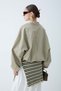 Women's Bomber Jacket with Stand Collar, Zipper and Elastic Sleeve Detail - Khaki - 7