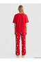 Alita City with a Difference, Lcw Dream Red Combed Cotton Printed Short Sleeve Women's Pajama Set - 4