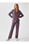 Two Mt Shop Quality Lcw Dream Red Combed Cotton Plaid Long Sleeve Women's Pajama Set