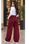 Trend Back Double Pocket Belted Waistband Foldable Waist Detail 3-Striped Palazzo Sweatpants with Cuff Stoppers - 2