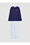 Two Mt Shop Quality Lcw Dream Blue Combed Cotton Patterned Long Sleeve Women's Pajama Set