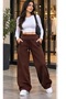 Trend Back Double Pocket Belted Waistband Foldable Waist Detail 3-Striped Palazzo Sweatpants with Cuff Stoppers
