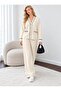 Women's Ecru Knitwear Double Set V-Neck Buttoned Cardigan and Wide-Leg Pants