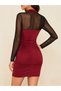 The Most Demanding Aspect of the Night - Women's Turtleneck Low-Cut Tulle Detailed Long Sleeve Short Velvet Dress - 4