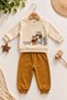 Baby boy fox bear hedgehog printed plush detailed sweatshirt tracksuit 2-piece set 3-6-9-12 months