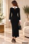 Modern Elegance with Classic Details - Women's Contrast White Collared Long Sleeve Camisole Dress - 2