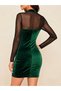 The Most Demanding Aspect of the Night - Women's Turtleneck Low-Cut Tulle Detailed Long Sleeve Short Velvet Dress - 4