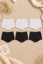 6-Pack Women's Extra High Waist Gathering Cotton Modal Panties Black-White
