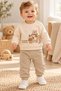 Baby boy fox bear hedgehog printed plush detailed sweatshirt tracksuit 2-piece set 3-6-9-12 months - 2