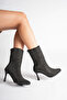 Women's Black Suede Platinum Stone Pointed Toe Back Zipper Boots 9cm Heel - 2