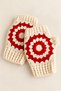 Hand Knitted Cream Red Floral Pattern Fingerless Gloves Hand Warmer Winter Knitted Gloves - 6