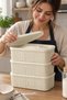 3-Piece XL Storage Container Set with Lid, Large Size Wicker Pattern Cream Bread Food Box - 2