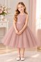 Girls' Midi Length Tutu Ball Gown - Puffy Birthday Dress with Pearls Collar Satin Belt - 2