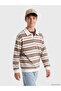 Gray Polo Collar Striped Boys' Sweatshirt - 3 Yarns, Long Sleeves - 2