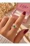 Gold Color Letter K Ring – Sparkling Stylish Letter Ring with Green Pink Stone Detail - 2