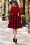 Women's Long Sleeve Crew Neck Plaid Short Casual Dress - 6
