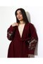 Bordo Patterned Thin Crepe Abaya with Inner Dress (Sandy Fabric Long Sleeves) Abaya Set - 3