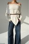 Women's Cream Madonna Collar Asymmetrical Cut Knitwear Sweater - 3