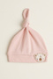 Unisex Baby 100% Cotton Interlock Peak Knot Towel Embroidered Teddy Bear Beanie Hat 0-6 Months