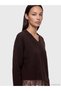 Alita City Brown Knitwear with a Difference Flat V-Neck Women's Sweater - 3