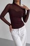 Women's One-Shoulder Low-Cut Long Sleeve Tulle Detailed Sandy Blouse - 2