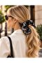 Black-Grey 4 Layer Floral Pattern Ruffle Scrunchie Hair Clip - 2