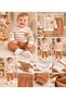 Baby Boy Striped Embossed Teddy Bear Embroidered Cotton Seasonal 2-Piece Top and Bottom Set - 4