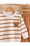 Baby Boy Striped Embossed Teddy Bear Embroidered Cotton Seasonal 2-Piece Top and Bottom Set - 7