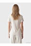Two Mt Shop Quality Lcw Vision Beige Diver Fabric Plain Oval Neck Short Sleeve Women's Blouse - 4